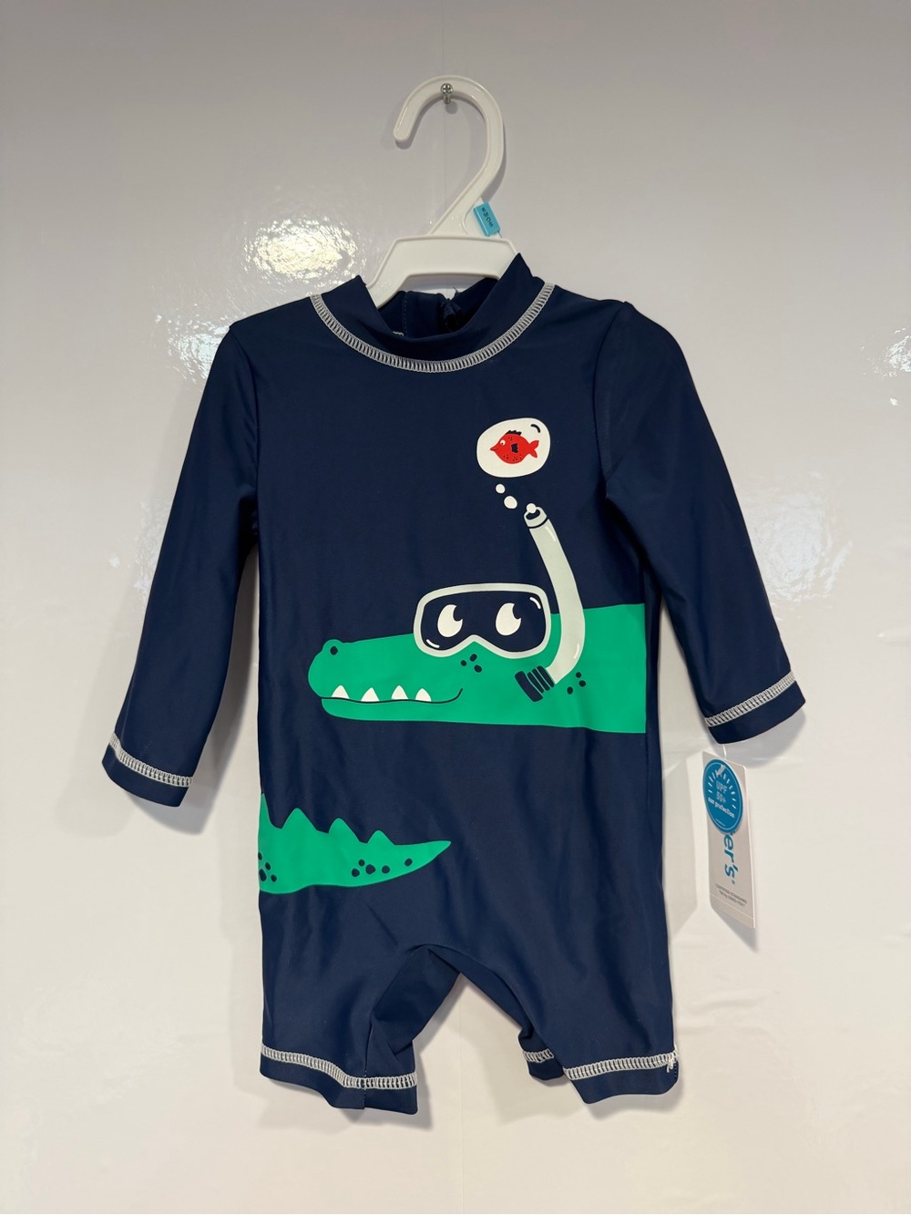 Navy Blue Kids Swim Rash Guard with Green Crocodile Print Carters NWT